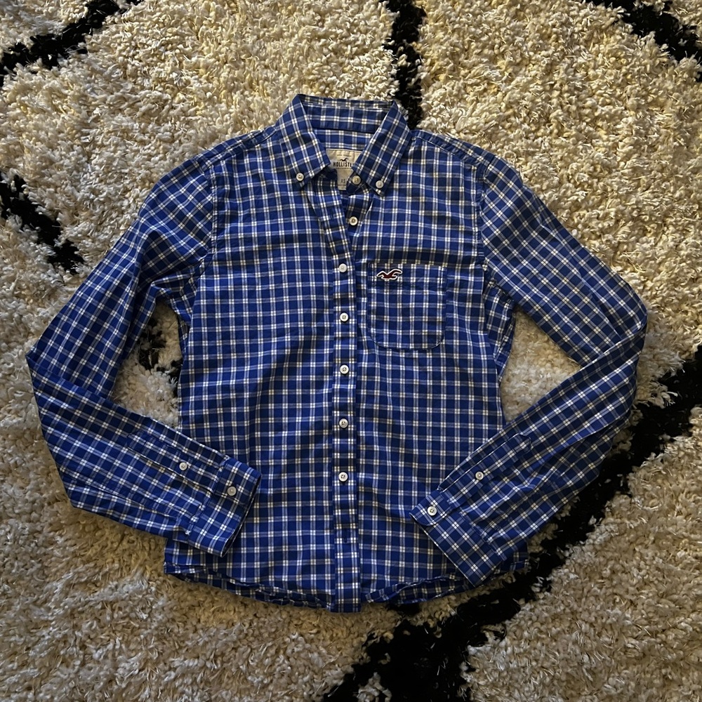 Hollister royal blue plaid button down shirt XS